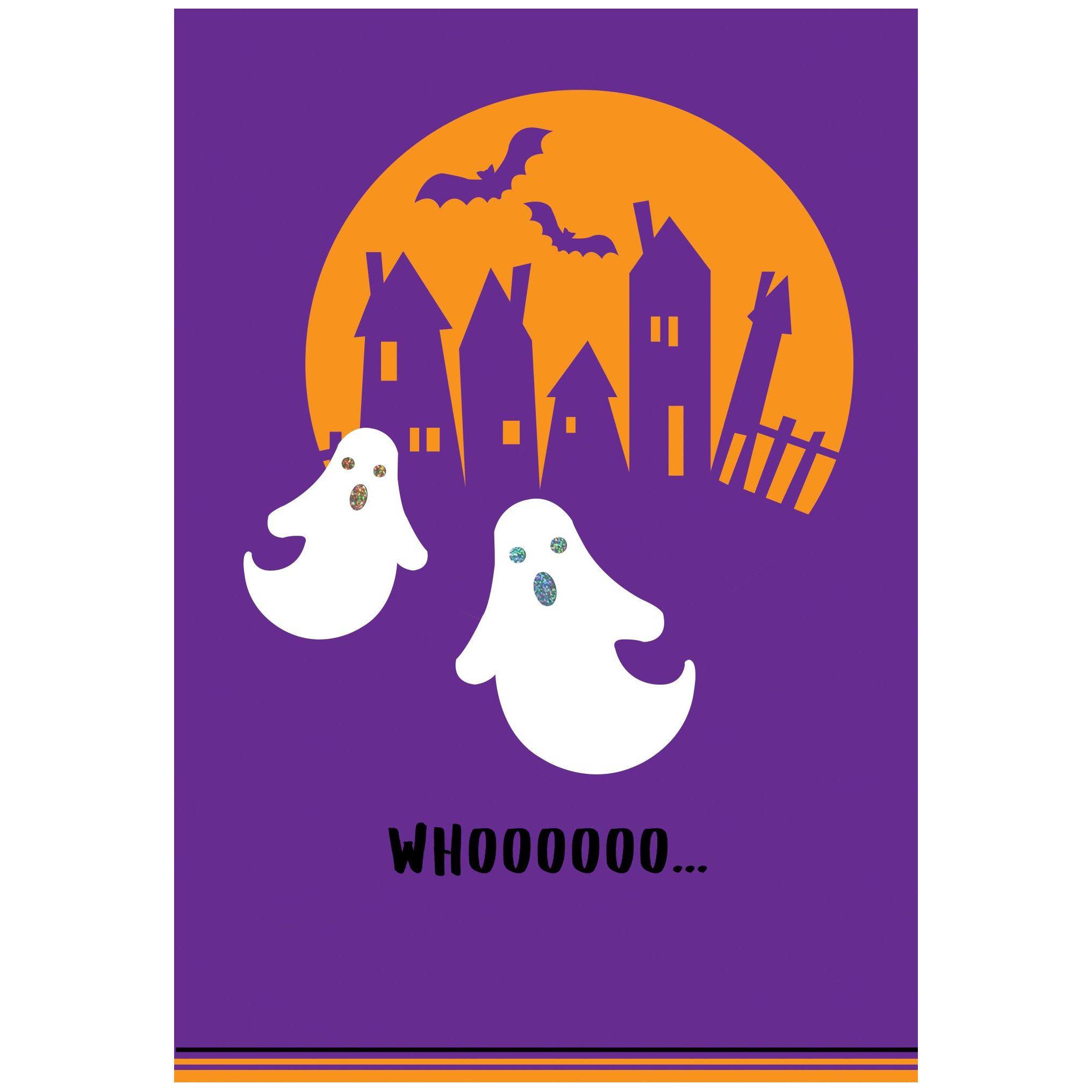 Halloween card featuring ghost and house silhouettes, Pictura's spooky design for Halloween greeting celebrations.